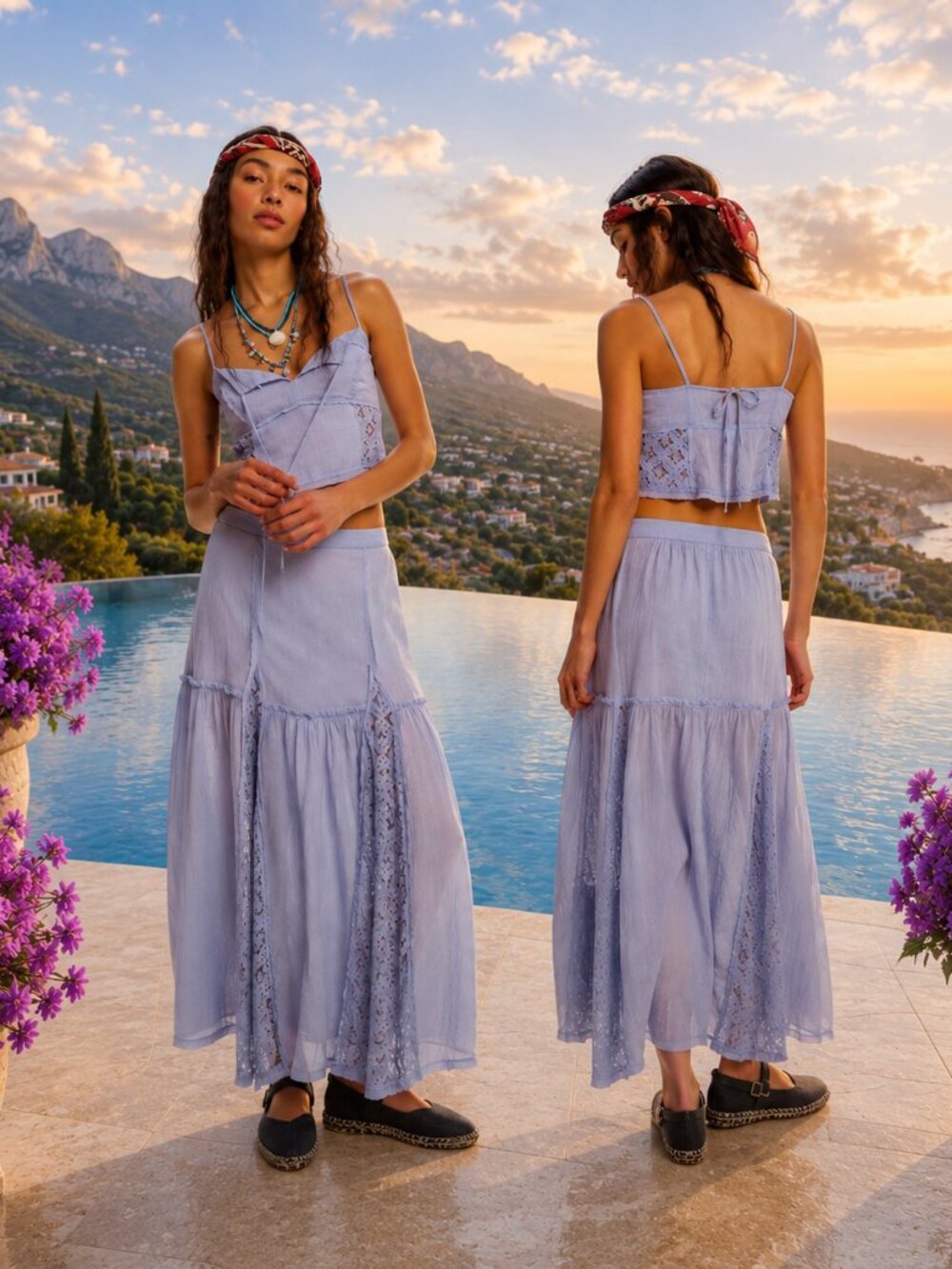Free People High-Rise Maxi Skirt and Top Set in Violet XL NWT